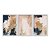 Kit 3 Quadros Decorativos Efeito Pintura Pinceladas de Tinta Azul Rosa Detalhes Dourados - Imagem 1