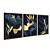 Kit 3 Quadros Decorativos Flores Azuis Fundo Azul Marinho Detalhes Dourados - Imagem 6