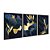 Kit 3 Quadros Decorativos Flores Azuis Fundo Azul Marinho Detalhes Dourados - Imagem 4