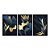 Kit 3 Quadros Decorativos Flores Azuis Fundo Azul Marinho Detalhes Dourados - Imagem 3