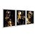 Kit 3 Quadros Decorativos Mulher Preto Tintura Dourada Abstrato - Imagem 2