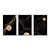 Kit 3 Quadros Decorativos Fundo Preto Pepitas de Ouro Linhas Douradas Abstratos - Imagem 1