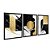 Kit 3 Quadros Decorativos Fundo Mármore Preto E Branco Círculo De Ouro Detalhes Dourados - Imagem 4