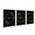 Kit 3 Quadros Decorativos Anir Fé Gratidão Cursiva Dourado Fundo Preto - Imagem 2