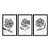 Kit 3 Quadros Decorativos Flores Cinzas Estampadas Fundo Branco - Imagem 3