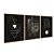 Kit 3 Quadros Decorativos Fundo Preto Contorno Formas Geométricas Detalhes Dourados - Imagem 6