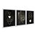 Kit 3 Quadros Decorativos Fundo Preto Contorno Formas Geométricas Detalhes Dourados - Imagem 2
