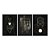 Kit 3 Quadros Decorativos Fundo Preto Contorno Formas Geométricas Detalhes Dourados - Imagem 3