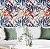 Papel de parede Autoadesivo Quarto Folhagem Azul Com Flor Amarela E Fundo Branco - Imagem 4