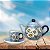 Jogo de 6 Xícaras de Café Reta 50 ml com Bule Chaleira Porcelana Pintado à Mão MARGARIDAS BRANCA/AZUL - Imagem 5