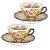 2 Xícaras de Chá Lady com Pires de Porcelana Extra Fina AZALEIAS ROSA AMARELA/MARROM - Imagem 2