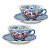 2 Xícaras de Chá Lady com Pires de Porcelana Extra Fina AZALEIAS ROSA/AZUL - Imagem 2