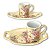 Caneca de Café com Leite Fina 150 ml de Porcelana com Bandeja de Lanche ROSAS BRANCA ROSA/CARAMELO - Imagem 2