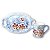 Caneca de Café com Leite Fina 150 ml de Porcelana com Bandeja de Lanche AZALEIAS ROSA/AZUL - Imagem 1