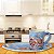 Caneca de Café com Leite Fina 150 ml de Porcelana com Bandeja de Lanche AZALEIAS ROSA/AZUL - Imagem 4