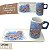Caneca de Café 100 ml Xícara com Bandeja de Lanche Porcelana Retangular Pintada à Mão ROSA ROSA - AZUL - Imagem 1