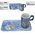 Caneca de Café 100 ml Xícara com Bandeja de Lanche Porcelana Retangular Pintada à Mão ROSAS BRANCA ROSA - AZUL - Imagem 3