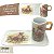 Caneca de Café 100 ml Xícara com Bandeja de Lanche Porcelana Retangular Pintada à Mão AZALEIA ROSA - CARAMELO - Imagem 1