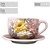 Caneca Jumbo com Prato Consumê de Porcelana 750 ml Xícara Grande de Sopa Cereal ROSAS BRANCA ROSA AMARELA / ROSA - Imagem 3