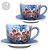 Kit 2 Consumê Jumbo com Prato 500 ml Caneca de Porcelana Xícara Grande Pintada à Mão AZALEIAS SILVESTRE ROSA - Imagem 1