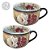 KIT 2 Consumê Jumbo Porcelana Xícara Grande Sopa Cereal 750 ml Pintada à Mão ROSAS BRANCA VERMELHA - Imagem 1