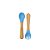 Kit de Talheres Infantil Bambu e Silicone Petit Piá Azul - Imagem 1