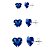 Kit trio de brincos prata 925 coração azul marinho - Imagem 1