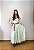 Saia longa boho chic estilo com 10 metros de roda Branco e Verde - Imagem 1
