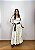 Saia longa boho chic estilo com 10 metros de roda Branco e Amarelo - Imagem 3