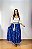 Saia longa boho chic estilo com 10 metros de roda Azul e Branco - Imagem 1