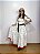 Saia longa boho chic estilo com 10 metros de roda Branco com Vermelho - Imagem 1
