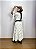 Saia longa boho chic estilo com 10 metros de roda Branco com Vermelho - Imagem 2