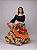 Saia Longa Cigana Modelo Patchwork com 12 metros de roda Laranja - Imagem 1