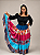 Saia Longa Cigana Modelo Patchwork com 12 metros de roda Azul - Imagem 3