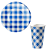 Kit Festa Junina com Prato e Copo Descartável de Papel Quadriculado Azul - Imagem 1