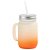 Caneca de Vidro Jateada Laranja 350ml Vintage Com Tampa e Canudo - Imagem 1