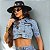 Jaqueta Cropped sem manga jeans marmorizado - Imagem 2