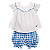 CONJUNTO BRANCO E XADREZ AZUL - Imagem 1