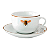 Xícara De Café Chá Com Pires 80ml Abelha Porcelana Decorada Borda Marrom Luxo - Imagem 1