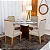 Mesa de Jantar Moscou 90x90 Cinamomo/Off Tampo Vidro Off 4 Cadeiras Atlanta Linho Bege Cru Madeira Maciça- Minas Plac - Imagem 2