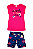 Conjunto Infantil Feminino Malwee Kids – Blusa Rosa e Bermuda Estampada - Imagem 1