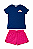 Conjunto Infantil Feminino Malwee Kids – Blusa Azul e Short Pink - Imagem 2