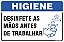 Placa de higiene desinfete as  mãos antes de trabalhar - Imagem 1