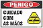 Placa de perigo cuidado  com as mãos - Imagem 1