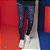 Calça slim masculina jeans azul escuro com puídos e faixa lateral - Imagem 1
