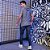 Calça jeans escuro masculina slim com puídos - Imagem 3