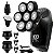 Barbeador Elétrico Masculino 05 em 01 com 07 Lâminas Flutuando Cabeça IPX6 Tela LCD Impermeável Regarregável Preto - Imagem 2
