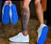 Tênis Masculino BALMAIN Branco com Azul em Couro - Imagem 5