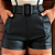 Short Feminino Couro Fake com Cinto Curto Tamanho Único - Imagem 1