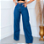 Calça Jeans Wide Leg Feminina Azul Escuro Lisa Cintura Alta - Imagem 3